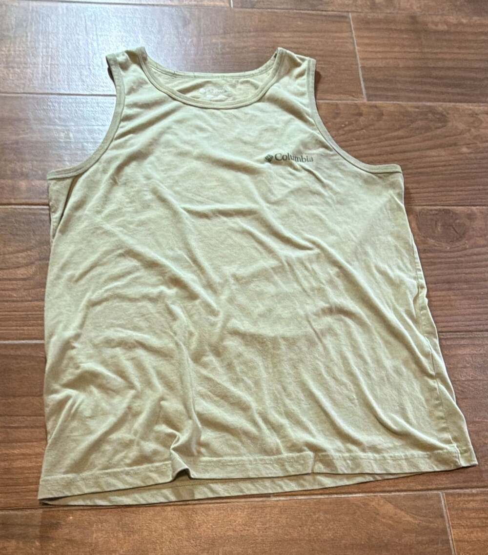 Columbia Tank Top Size L Olive Green Graphic Mountain Logo
